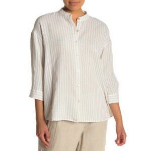 Eileen Fisher Mandarin Collar Khaki Stripe Shirt S